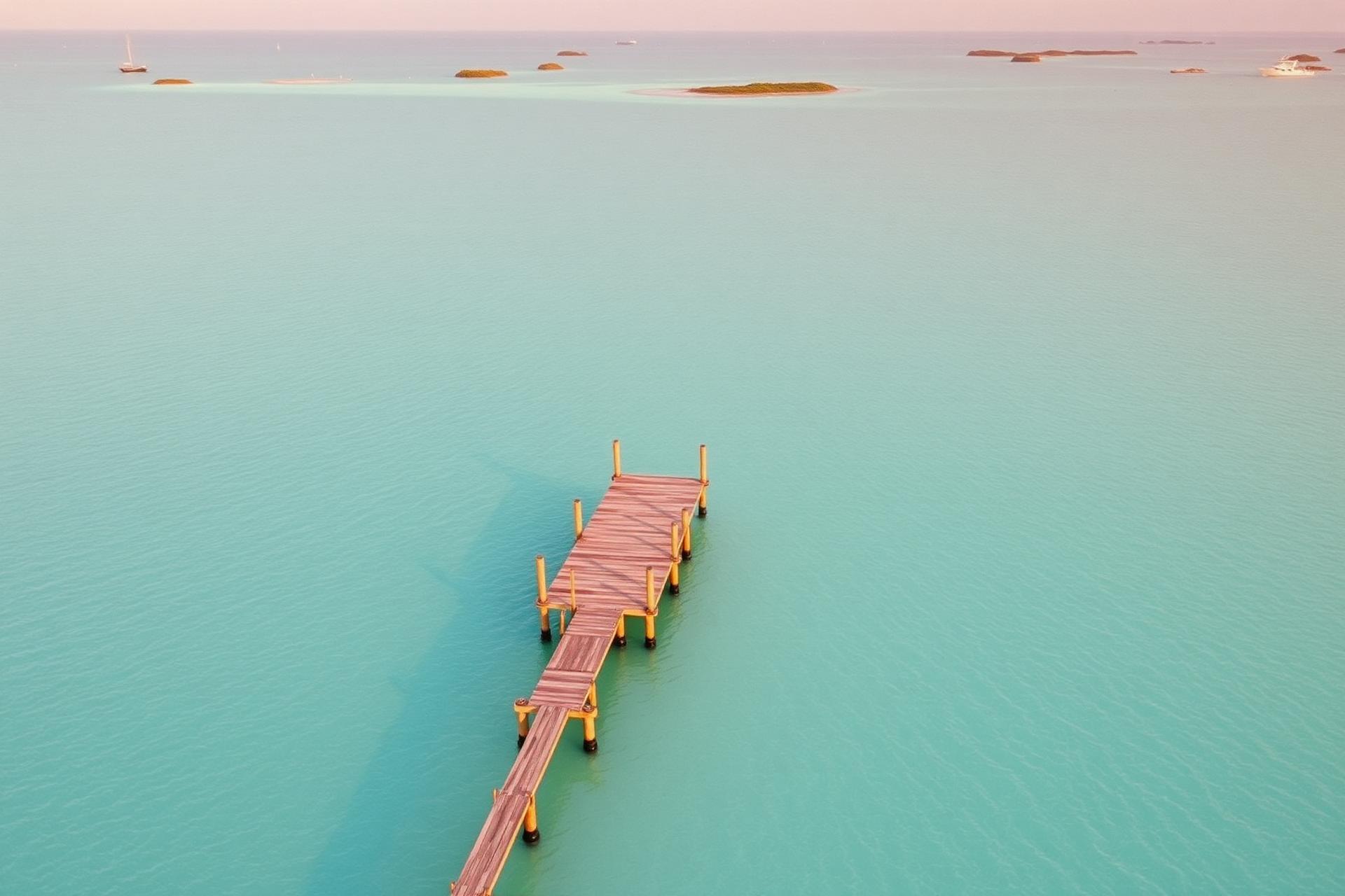 Aerial view of Man-O-War Cay at golden hour